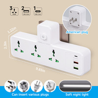 Multiprise Électrique Universelle avec Protection Contre les Surtensions, Rallonge Prise Murale 16A, Port USB, Veilleuse, Cuivre, IP22