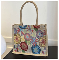 Mode grande capacité jute plage sac à bandoulière loisirs impression coton et lin sacs fourre-tout en gros