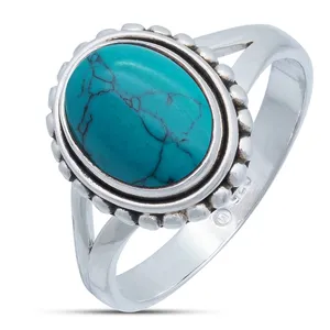 Handmade 925 Sterling Silver Ring with Turquoise Gemstone Women Fashion Custom Jewelry Engagement Christmas Gift Ring