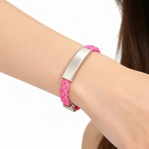 Woven Leather <b>Bracelets</b> Light Pink Dark Pink Blue Black Curved <b>Metal</b> Clasp Unisex Gift Jewelry Yiwu Origin YM 0530 - Product Image 2