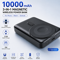 Banque d'alimentation sans fil magnétique 3-en-1 personnalisée de haute qualité 10000 mAh pour téléphone Chargeur sans fil