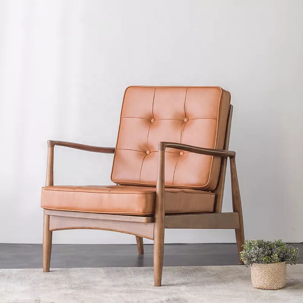 Relaxing Leather Lounge Chair with Upholstered Armchair Nordic modern living room furniture balcony leisure sofa chair