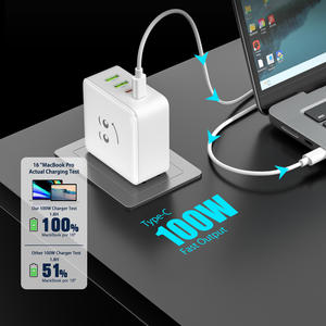อะแดปเ<span class=keywords><strong>ต</strong></span>อร์ชาร์จ<span class=keywords><strong>เร็ว</strong></span>แบบพกพา TKT OEM ODM รองรับการใช้งานทั่วไป ขนาดกะทัดรัด ชาร์จเร็ว 100W PD GaN <span class=keywords><strong>แบ</strong></span>บ Type C ดีไซน์พับได้ รองรับ MFi สำหรับแล็ปท็อป - Product Image 1