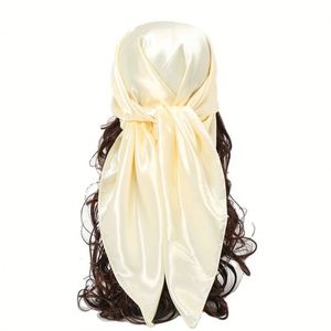 Foulard en satin noir uni imprimé sur mesure en gros, 90 cm x 90 cm, écharpe de mode en soie simulée, couleurs unies professionnelles - Product Image 2