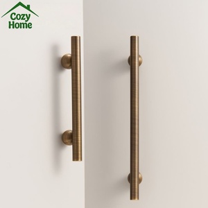 Poignées de meuble en laiton massif, boutons de meuble ronds en bronze <span class=keywords><strong>antique</strong></span>, poignées de porte longues en T pour armoires de cuisine - Product Image 1