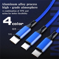 Câble USB Type C personnalisable en gros, 3 en 1, charge rapide et transfert de données, gaine en nylon, câble de chargeur de téléphone portable 3 en 1