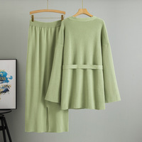 Ensemble pull tricoté et jupe longue pour femme, cardigan ample à col en V, tenue deux pièces respirante pour le printemps, style décontracté