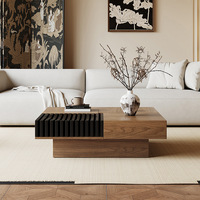 Table basse vintage de style italien du milieu du siècle, en bois massif, avec rangement, pliable et extensible, plateau en noyer noir, pour petits salons