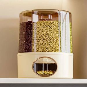 Rotatable 6-grid Food Safe Eco-Friendly Plastic Injection Molded Grain Dispenser Kitchen Storage <b>Container</b> Insect-proof - Product Image 1