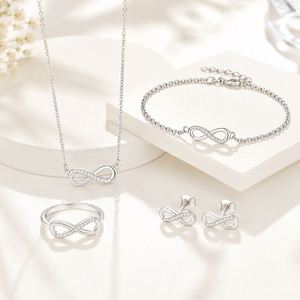 Eternal Love <b>Infinity</b> Jewelry Set Rhodium Plated Necklace <b>Bracelet</b> Ring Earrings <b>Infinity</b> 925 Sterling Silver Jewelry Set - Product Image 3