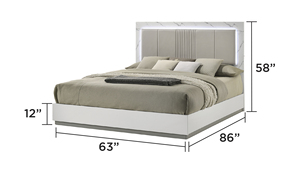 ชุดเตียงโลหะทันสมัย 5 ชิ้น รุ่นควีน ดีไซน์สองสีเคลือบเงาแบบหินอ่อน พร้อมไฟ LED ตกแต่ง หุ้มผ้าเนื้อผ้าอย่างดี - Product Image 2