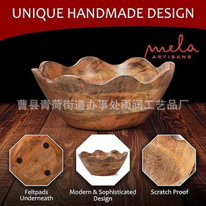 ชามไม้เนื้อแข็ง Mela Artisans ขนาด 10x5x4 นิ้ว ขอบหยัก ชามอเนกประสงค์สำหรับเสิร์ฟผลไม้ สลัด และผสมอาหาร - Product Image 5