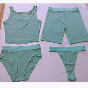 Set 3 Pezzi da Donna Personalizzabile con Logo, T-shirt in Cotone a Costine e Pantaloncini, per Primavera Estate, Abbigliamento Loungewear, Replica Top Produttori - Product Image 5