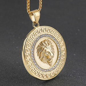 Collier Pendentif Tête de Lion Hip Hop en Acier Inoxydable Étanche avec Zircons Cubiques, Bijoux de Mode pour Hommes et Femmes, Vente en Gros - Product Image 1