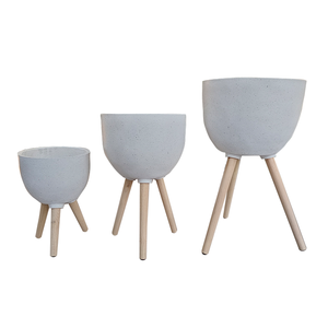 Pots et jardinières en fibre d'argile écologiques avec support en bois, trou de drainage, durables, pour une utilisation en intérieur/extérieur sur le sol - Product Image 5