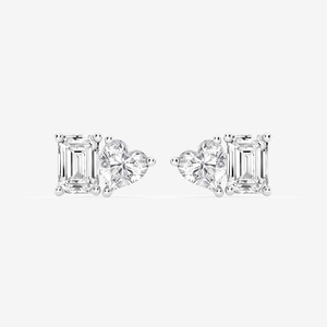 Elegant 2 Ctw <b>Emerald</b> And Heart Lab Grown Diamond Two Stone <b>Stud</b> <b>Earrings</b> With Brilliant Sparkle Ethical Luxury Jewelry Women - Product Image 4