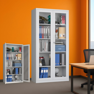 Moderne ijzeren archiefkast van staal, kantooropbergkast met glazen deuren en verstelbare planken voor werkplekorganisatie - Product Image 1