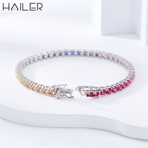 18K White Gold <strong>Bracelet</strong> Round Cut 3 MM Lab <strong>Sapphire</strong> <strong>Bracelet</strong> Fashion Rainbow <strong>Tennis</strong> <strong>Bracelet</strong> Women - Product Image 3