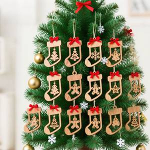 Chaussettes de Noël et décorations d'arbre, ensemble de 12 pièces, simplicité moderne, style campagnard américain, accessoires de scène de neige brossée - Product Image 2