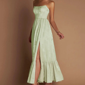Vestido Maxi Elegante Verde Menta Sin Tirantes para Mujer, con Espalda de Encaje, Silueta en A, Vestido para Fiesta de Verano - Product Image 4