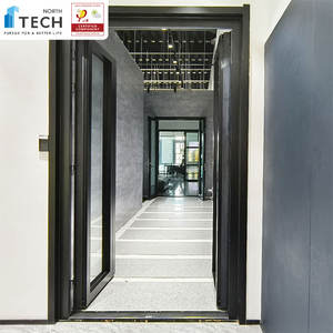 现代铝合金铝玻璃摇摆平面设计法国门框黑色门 - Product Image 2