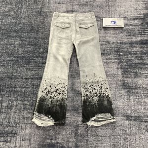 DENIMGUYS Jeans évasés pour hommes, style hip-hop, design vintage rétro, noir, peinture sale, denim délavé, pantalon de rue pour hommes - Product Image 2