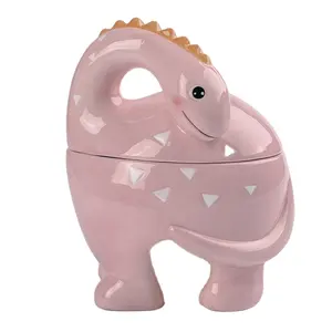 Pink Cartoon Dinosaur Cookie jar , Large size Ceramic Kitchen use Food Storage Jar with lids