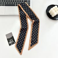 Écharpe de printemps vintage en polyester satiné noir style coréen, bandeau pour cheveux, longue écharpe à carreaux pied-de-poule florale, accessoire pour cheveux en ruban pour femme