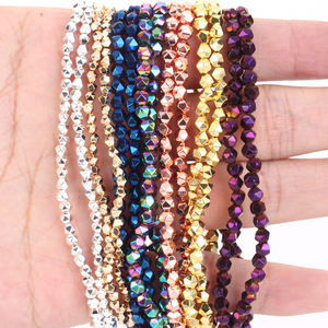 2/3/4mm manik-manik batu alam berlapis emas biru warna-warni segi bulat Hematite longgar manik Spacer untuk membuat perhiasan DIY gelang - Product Image 2