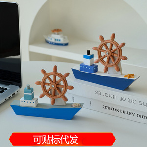 Mediterranean Style Blue White Sailboat Model Decoration 2Pcs Desk Ornament Home Decor Lightweight Craft Boat Gift - Product Image 5