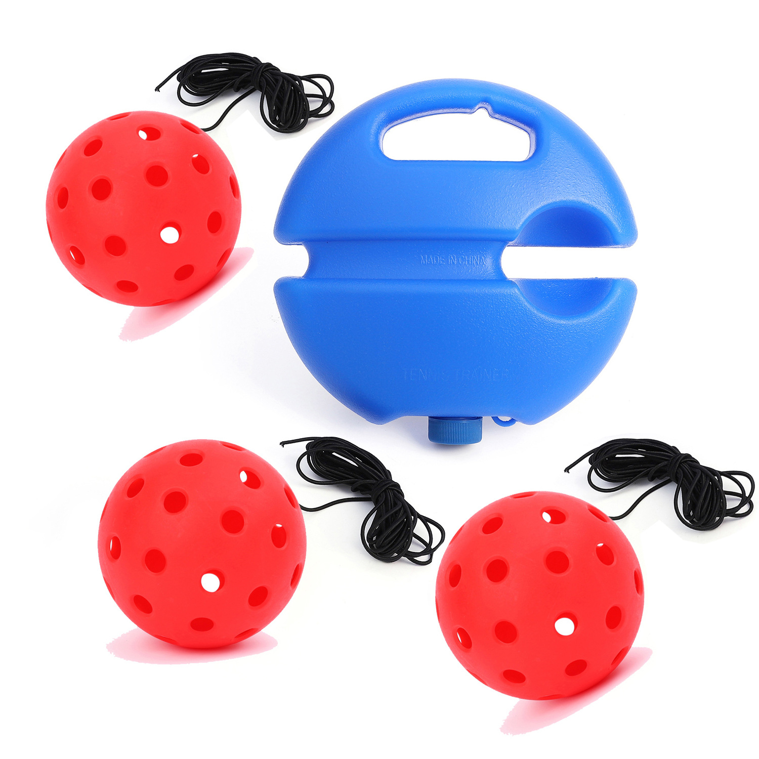Pickleball Trainer Super Hard PE Ball with 74mm Diameter 40Hole and 16mm Thickness Agility Contact Rebound with Rope