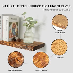 Ensemble de 2 <span class=keywords><strong>étagère</strong></span>s flottantes en bois massif de sapin finlandais de 24 pouces, <span class=keywords><strong>étagère</strong></span>s en bois naturel avec finition brune pour mur - Product Image 4