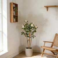 Arbre bonsaï artificiel en camélia en gros, fleur blanche réaliste, plantes artificielles d'intérieur, décoration de mariage, aménagement paysager, décoration de la maison