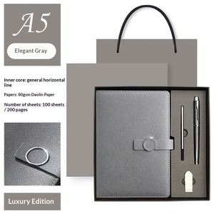Set de Regalo Tres en Uno de Cuero PU con Logotipo Personalizado en Relieve, Diseño Magnético con Bolígrafo y USB, 100 Hojas - Product Image 5