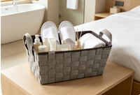 Panier de rangement rectangulaire en tissu non tissé écologique et durable avec cadre en fer et poignées pour la maison, l'hôtel et la salle de bain