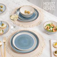Moritz Moritz TARENTO Ensemble de vaisselle élégant en grès rond avec incrustations dorées pour 12 personnes, 48 pièces, comprenant 12 assiettes à dîner, à dessert et à soupe