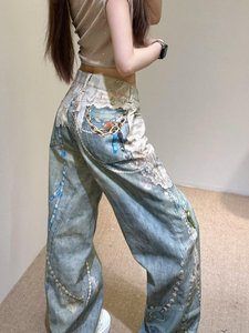 Jean décontracté d'été en denim bleu délavé coupe droite taille basse ample respirant style Y2K pour femme – Vente en gros - Product Image 4