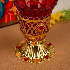 ตะเกียงน้ำมันแบบออร์โธดอกซ์คริสเตียน HT ทำจากโลหะผสมสังกะสี พร้อมถ้วยแก้วสีแดงและขาตั้ง สำหรับแท่นบูชาในโบสถ์และการใช้งานพิธีกรรม - Product Image 6