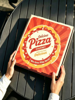 Boîte à pizza sur mesure avec logo, recyclable, en carton ondulé kraft, pour la restauration rapide