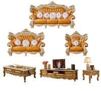 Ensemble de canapés en cuir véritable européen, style américain, en bois massif haut de gamme, pour salon, combinaison 123, luxe sculpté, pour villa