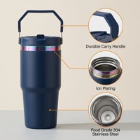 Gobelet de voyage isotherme en acier inoxydable plaqué or/arc-en-ciel de 20 oz avec poignée pliable et couvercle à paille rabattable pour gravure laser