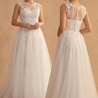Gaun Pengantin untuk Pengantin Wanita Model Ball Gown Berbahan Lace Tanpa Lengan Gaun Pengantin Custom Satin Warna Ivory untuk Upacara di Gereja
