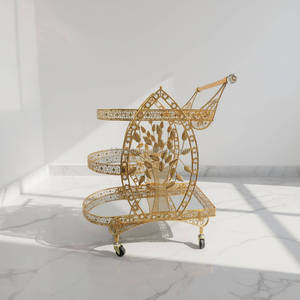 होटल परिवार के लिए इतालवी लक्जरी भोजन कार्ट मध्ययुगीन डिजाइन कला सोने की ट्रॉली गाड़ी - Product Image 3