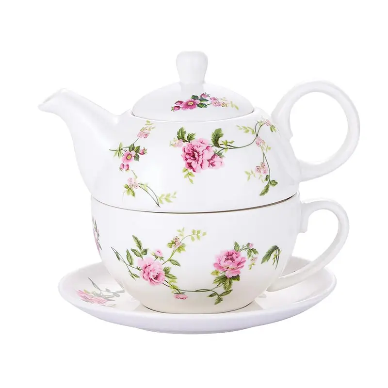 Wholesale Teapot and Cup Custom Design Vintage Ceramic White Porcelain Tea Coffee Pot Cup Set Tea For One Teapot Set