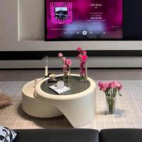 Table basse ronde de style crème pour appartement, avec plateau en verre, simple et abordable, avec rangement, en promotion