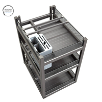 Système de paniers coulissants de luxe à 3 niveaux pour meuble bas avec porte-couteaux et plateaux à condiments – Accessoires modernes pour armoires de cuisine