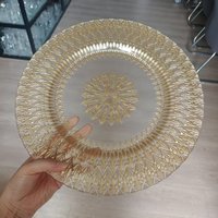 Assiettes de présentation en verre transparent doré de 13 pouces à motif floral pour décoration de mariage, aménagement de table, location événementielle, hôtels et usage domestique