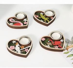 Portavelas de Madera Tallado en Forma de Corazón con Flamencos, Multicapa, para Decoración de Mesa Festiva, Hogar y Fiestas - Product Image 1