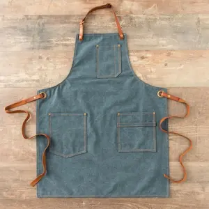 Tablier de travail en toile avec bretelles croisées, tablier, outil de jardinage et de cuisine, en cuir, robuste, multi-cuir, avec poches pour outils, loisirs créatifs