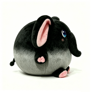 Peluche de Elefante Redondo y Regordete Personalizable, Animal de Peluche Suave con Degradado de Negro a Gris y Detalles en Rosa - Product Image 2